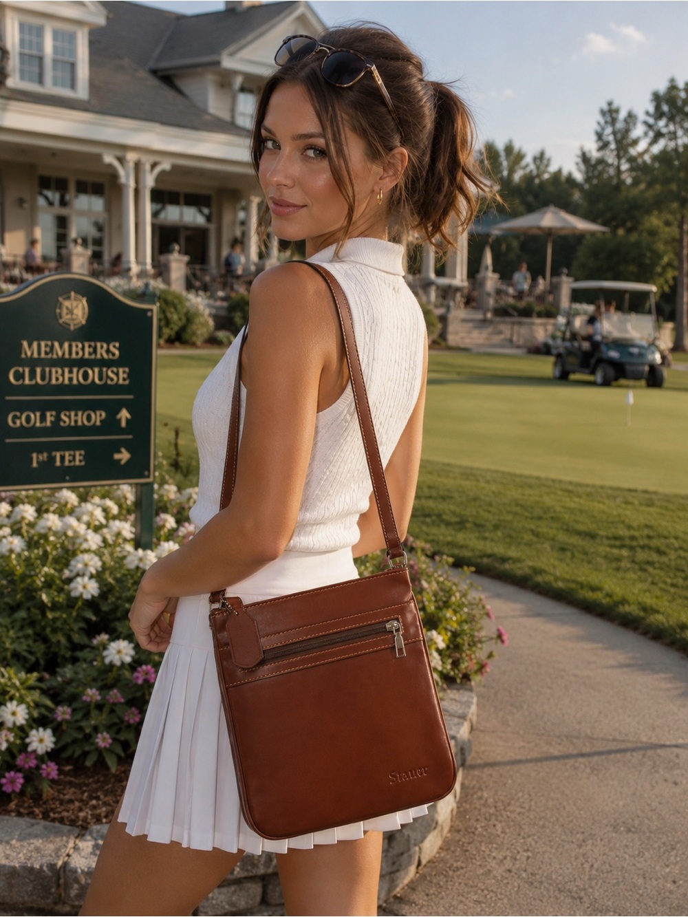 Stauer Sleek Brown Leather Crossbody Bag by
